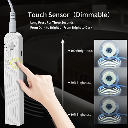 5V USB,6.56FT/2M,Warm 3000K,320LEDs/M,for Motion Sensor COB LED Strip Lights,Time-Delay and Brightness Adjustable,Two