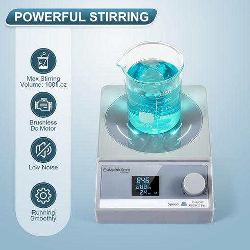 Magnetic Stirrer w/Timer, 100fl.oz Digital Magnetic Stir Plate, Lab Stirrer with LCD Display, Stir Bar (NO Heating)