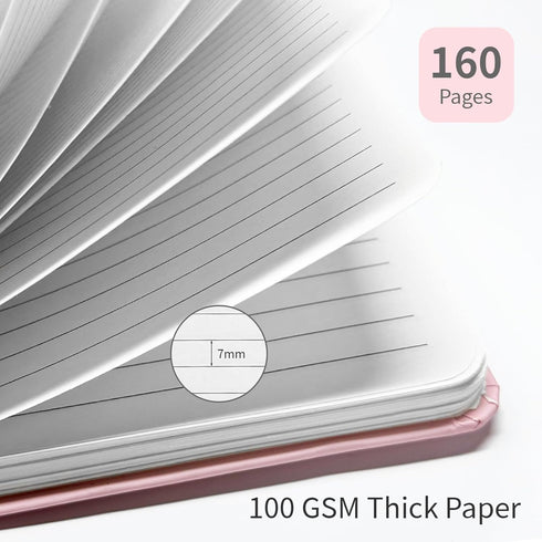 Lined Spiral Notebook 3 Pack, A5 Pink College Ruled Hardcover Journal, 160 Pages, 5.67" x 8.4", 100 GSM Paper