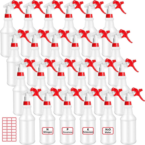 Rtteri 24 Pcs 16 oz Plastic Spray Bottle for Cleaning, Leak Proof and Reusable for Various Uses, Red and White