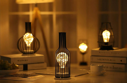 Ulalaza Black Metal Wire Table Lamp Modern Iron Basket Cage Style Night Light Retro Bedside Desk Stand Lights