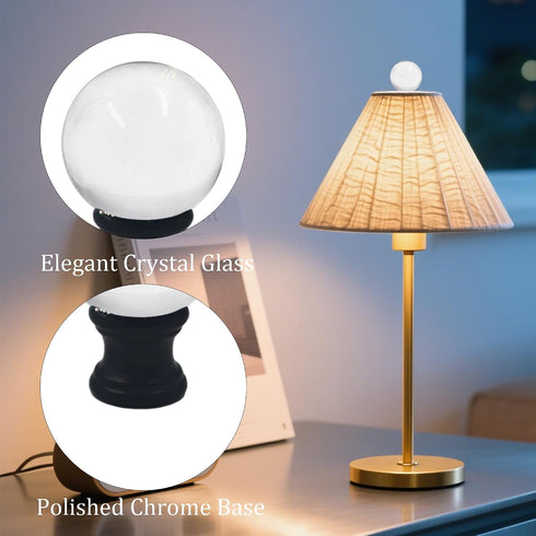 AUXBC 2PCS 1/4-27 Crystal Lamp Finials with Black Chrome Base, Thread Glass Ball Topper Decorative Cap for Table Floor