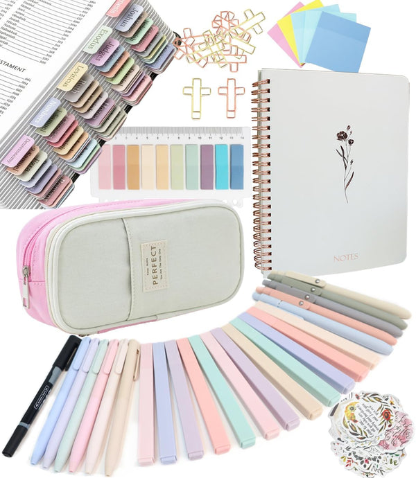 Bible Study Supplies Journaling Kit with Highlighter, Tabs, Notebook, Pen Case, Bible Annotation Kit, Essentials Set