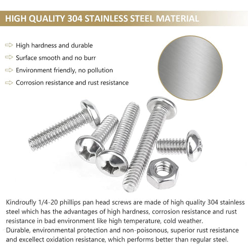 58 Pieces 304 Stainless Steel Machine Screws Nuts Assortment Kit, Phillips Pan Head, Fully Machine Thread