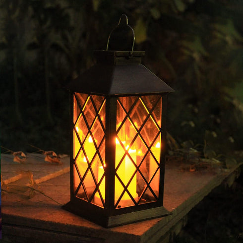 Solar Lantern Outdoor, Garden Hanging Lantern, PVC Waterproof 3 LED Flickering Flameless Candle Decorative Lights
