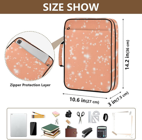Wfrish Handle,1.25 Inch 3 500 6 Light Salmon Glitter Sparkling Zipper Binder Bag with Ring O-Ring Sheet Capacity Tab