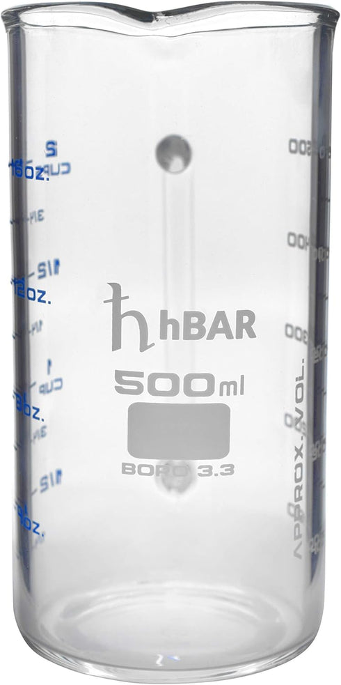 Industrial Beaker Mug - 500ml Extra Heavy Duty 3.3 Borosilicate Glass with Spout - Tall Form, Printed Graduations