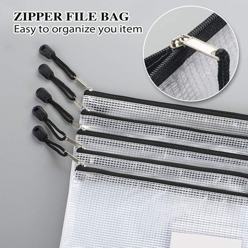 Sooez 20 Pack Mesh Zipper Pouch Document Bag with Label Pocket, Plastic Zip File Document Folders, Letter Size A4 Size Zipper Document Bag Zip Document Pouch for School Office Supplies, Black by Sooez