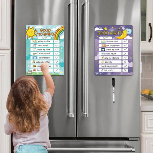 JJPRO Magnetic Kids Daily Schedule Whiteboard, Fridge Magnet to Log Bedtime Routine, Dry Erase Routine Chart