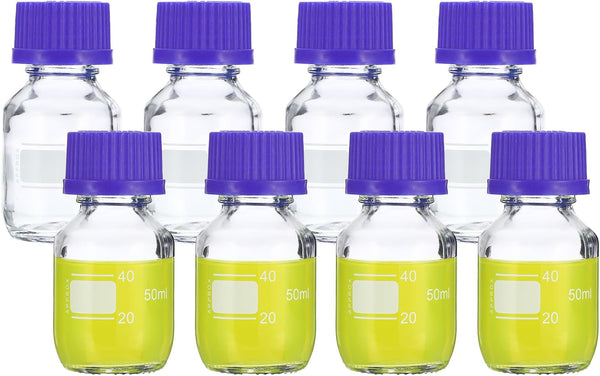 PATIKIL 8 Pack Reagent Media Storage Bottles, 50ml Borosilicate Glass Graduated Round Bottles, Clear