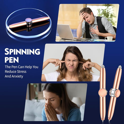 Chinco 2 Pieces Fidget Pen, Spinning Pen with LED Light, Multi Functional Stress Reducer Gift for Adults Students