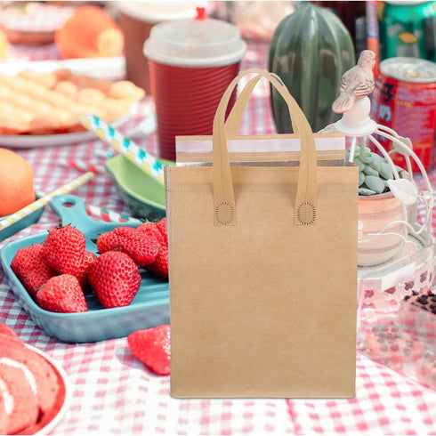 50Pcs Small Insulated Beverage Bags with Handle, Thermal Aluminum Foil Coffee and Milk Tea Carrier, Non-Woven Fabric