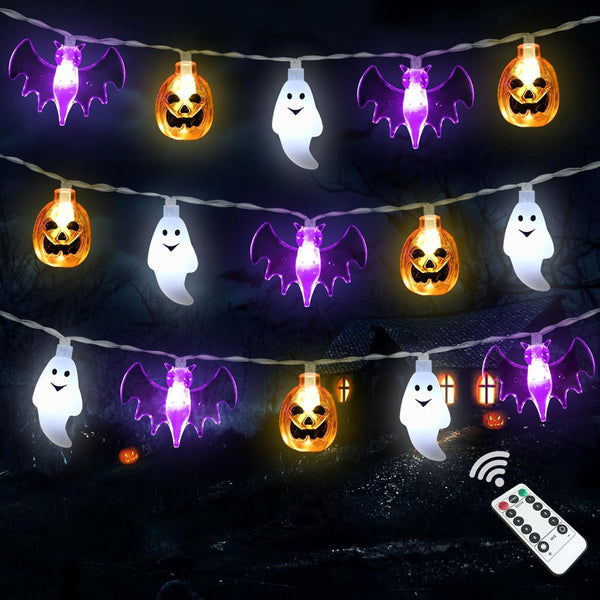 Zimati Halloween Lights Decorations, 16 FT 30 LED Waterproof 3D Pumpkin Bat Ghost