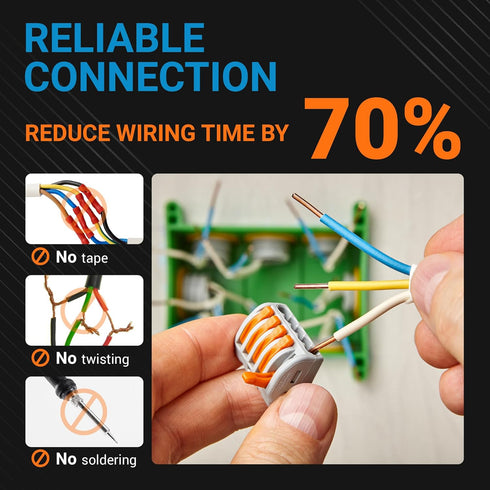BlueStars 20 Pcs 250V 32A Compact Splicing Lever Wire Connector, 1-In-2-Out Orange Push-in Butt Terminal Connectors