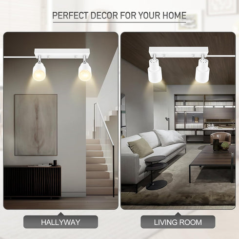 2-Light 2 Kitchen/Bedroom,Bulb Plug in Track Lighting Fixtures Ceiling, White Track Light LED, Track Lights with Cord
