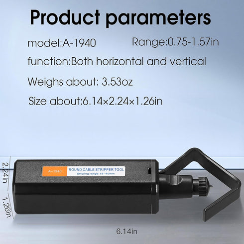 A-1940 Circular Optical Cable Stripping Knife for 19-40mm Cable, Vertical & Horizontal with 1 Spare Blade for Cable