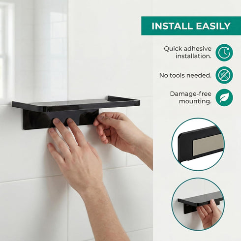 EHKIT Small Floating Shelf Heavy Acrylic Adhesive Stick on Sticky Strips/Nail Screws Wall Mount Bathroom Organizer