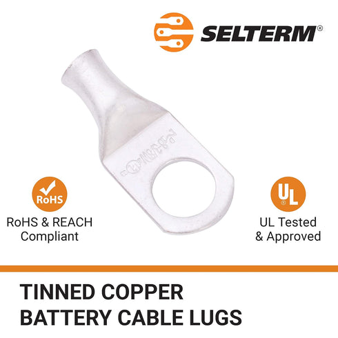 SELTERM 25pcs 8 AWG 3/8" Stud Marine Grade Tinned Copper Battery Cable Lugs, 8 Gauge Ring Terminals
