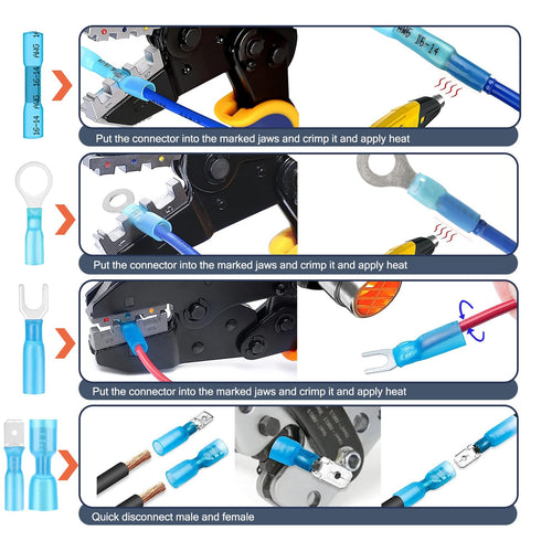 Chanzon 230pcs Heat Shrink Wire Connector Kit, Fork, Male & Female Spade, Ring Terminal Marine Grade Waterproof