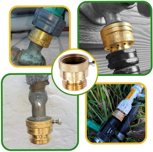 2 Pack Brass GHT Hose Bibb Connector, 3/4" Inch Backflow Preventer Vacuum Breaker