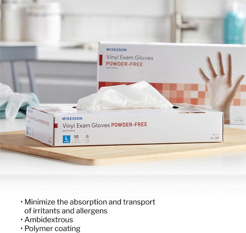 50 Count, 1 McKesson Confiderm Vinyl Exam Gloves - Powder-Free, Latex-Free, Ambidextrous, Smooth, Non-Sterile