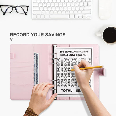 Money Saver Budget Binder Book with 100 Envelope Challenge Pouches, A5 Cash Budget Envelopes for Saving $5,050 Pink