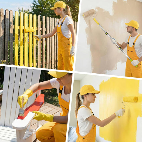38PCS 2 4 Pole,4" 9" Set Paint Roller Kit with to FT Extension Paint Rollers,Paint Brush Extender,Paint Brushes