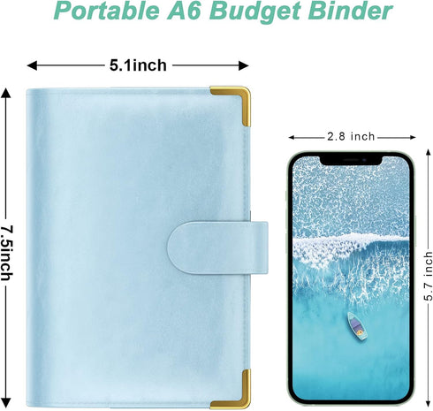A6 Rnivvi Budget Binder with Zipper Envelopes, Money Saving Binder Cash Envelopes for Budgeting, PU Leather Planner