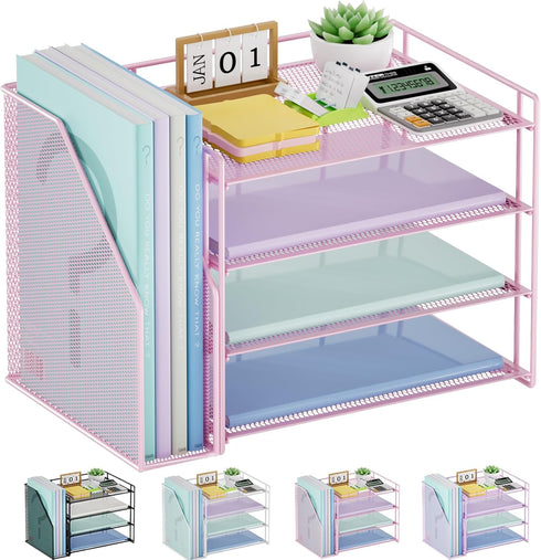 Marbrasse Desk Organizer and Accessories, 4-Tier Paper Letter Tray Organizer for School Home Office Supplies