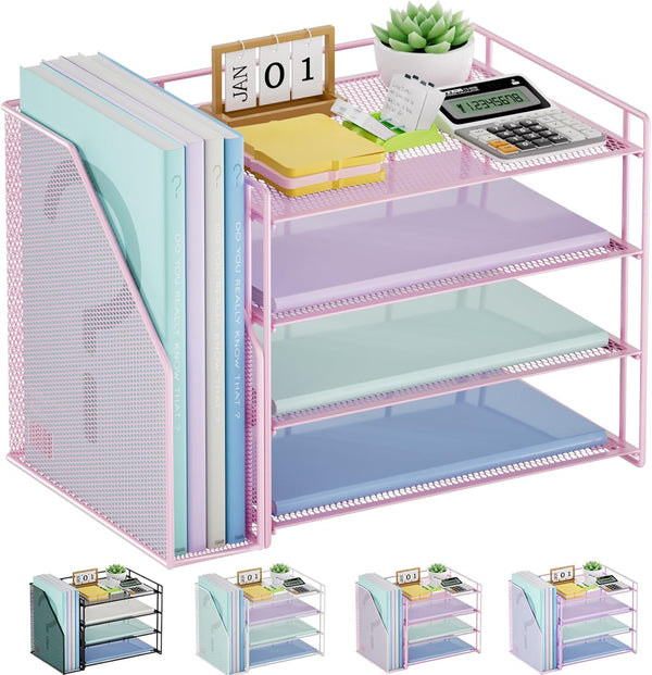 Marbrasse Desk Organizer and Accessories, 4-Tier Paper Letter Tray Organizer for School Home Office Supplies