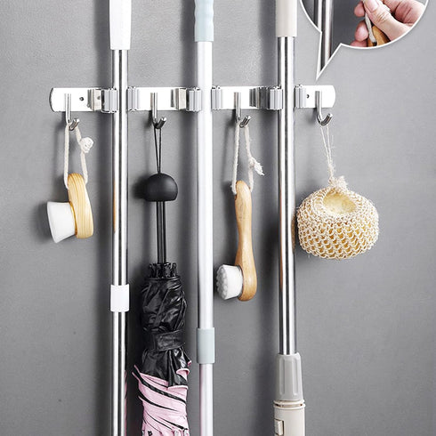 Heavy Duty Stainless Steel Broom Mop Holder Wall Mount, Organizer Rack Hook for Home, Kitchen, Garage