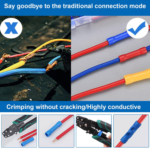 smseace 210 PCS Insulated Electrical Butt Connectors - 22-10AWG Butt Splice Straight Wire Terminal