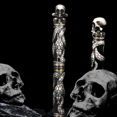 Jinhao Snake Roller Ball Pen, Black Color with Solid Metal Skull Head