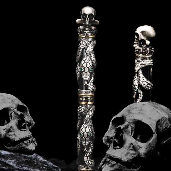 Jinhao Snake Roller Ball Pen, Black Color with Solid Metal Skull Head