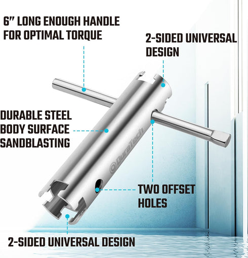 DURATECH Long Reach Universal Sink Strainer Wrench, Double End with Sliding Handle, 1/2" & 3/8"