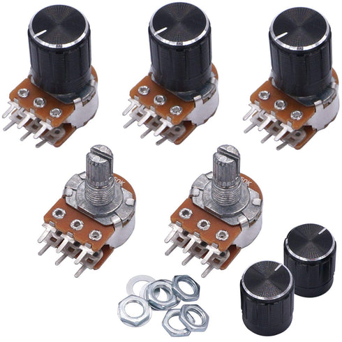 Taiss 5pcs 50K Ohm Potentiometers, Volume Control, 6 Pins Split Shaft Rotary Linear Dual Taper