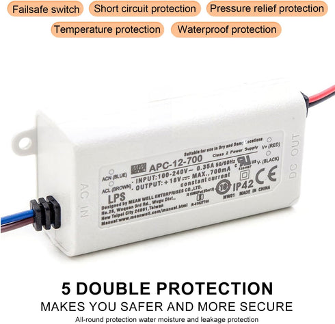 DynMach APC-12-700 12.6W, 9-18V, 700mA, 90-264VAC/127-370VDC Compact LED Driver, Constant Current, - Ideal for Smart
