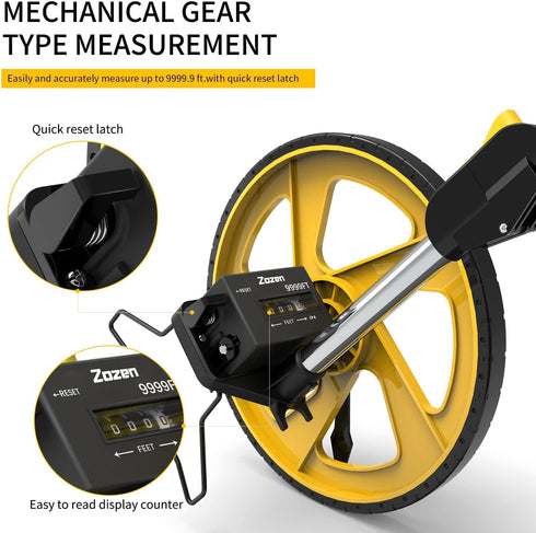 Zozen Measuring Wheel Collapsible with Kickstand, One Key to Zero, Starting Point Arrow, Cloth Carrying Bag 0-9,999 Ft