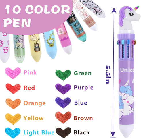 Kolewo4ever 24 Pieces Multicolor Ballpoint Pens - 10-in-1 0.5mm Retractable Cartoon Dinosaur Unicorn Pens