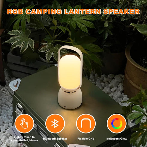 11 Dimmable Camping Lantern with Speaker, Portable Rechargeable Outdoor Lantern, Mode RGB Color LED Night Light