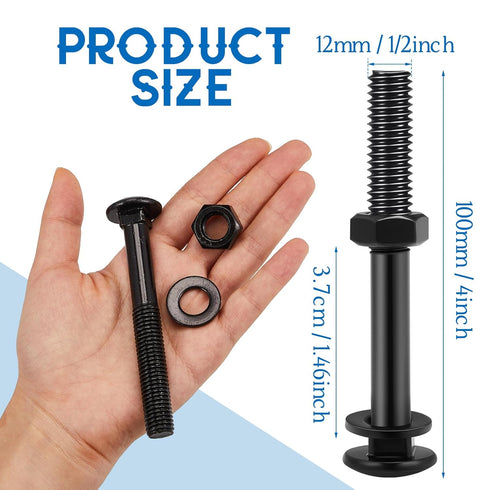 Zonon Carriage Bolt Kit Galvanized Carriage Bolt Set Includes Rust Resistance Bolts Washers and Nuts for Fastening Accessories (12 Sets,Black,1/2 x 4 Inch)