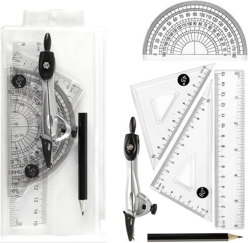 IVICOO Protractor and Compass Set with Rulers, All-in-One Compass Geometry Tool Kit for