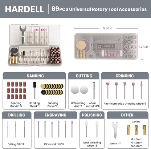 4V, 5-Speed 69 HARDELL Mini Cordless Rotary Tool Rotary Tool Kit with Accessories, Power Rotary Tool for Cutting