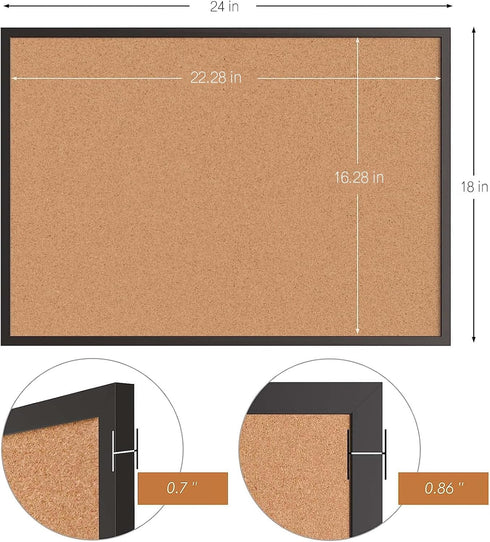 Board2by Cork Board Bulletin Board 24“ x 18”, Black Wood Framed Corkboard for School, Home & Office with 16 Push Pins.
