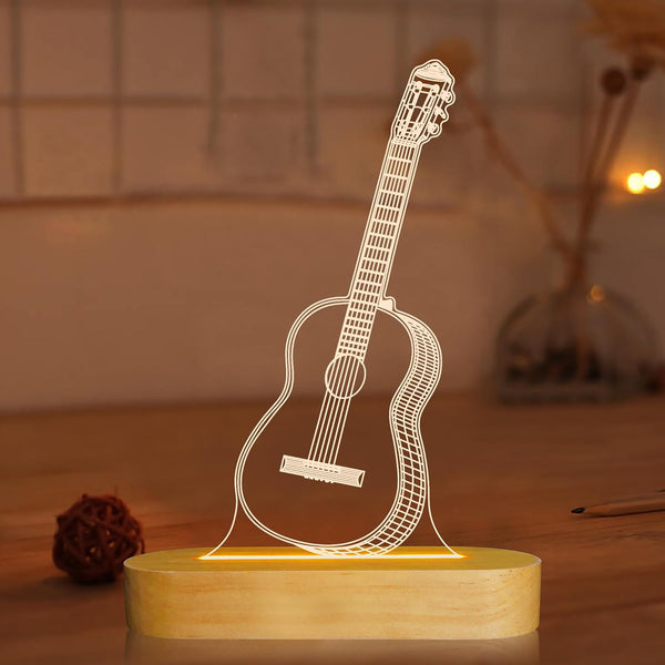 Guitar 3D Illusion Optical Night Light LED Bedside Lamp for Children Men