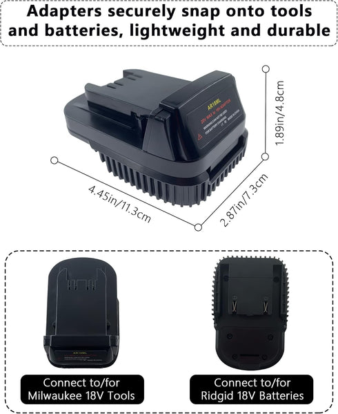 Adapter for Ridgid AEG 18V Battery to Milwaukee M18 Cordless Tools, Use for Ridgid 18V Platform Batteries