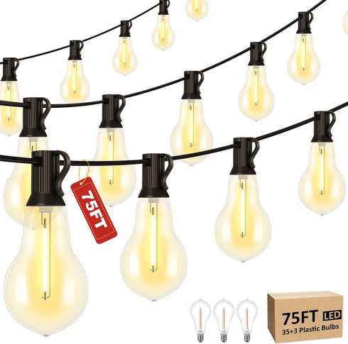 75FT Outdoor String Lights with 35+3 Waterproof Bulbs, 2FT Bulbs Apart, Dimmable