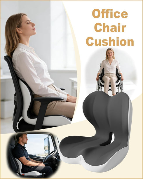 Tailbone Lumbar Support Seat Cushion, Memory Foam Ergonomic Cushion for Sciatica, Hip & Pain Relief Office Chair, Car