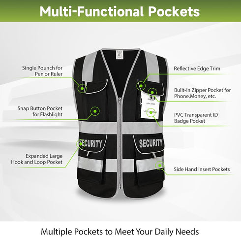 9 Security Vest for Security Guard Pockets, Meets ANSI