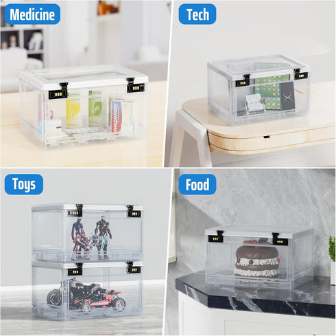 Lock Box with Locker, Lockable Cabinet for Office, School, Home Personal Items Safe, Medicine Organizer, Clear